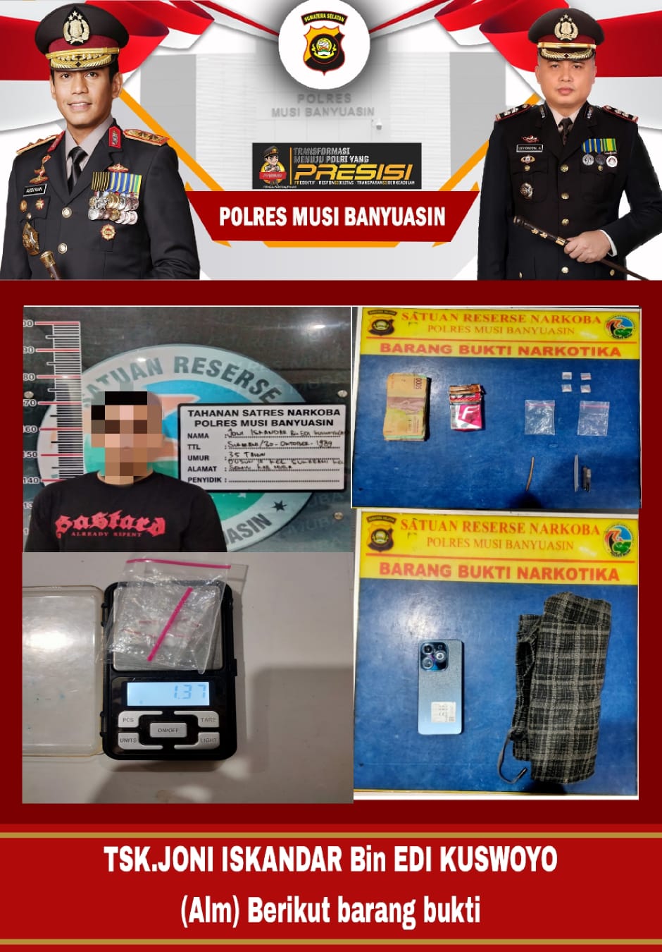 SATNARKOBA POLRES MUBA BERHASIL MENANGKAP PENGEDAR NARKOBA